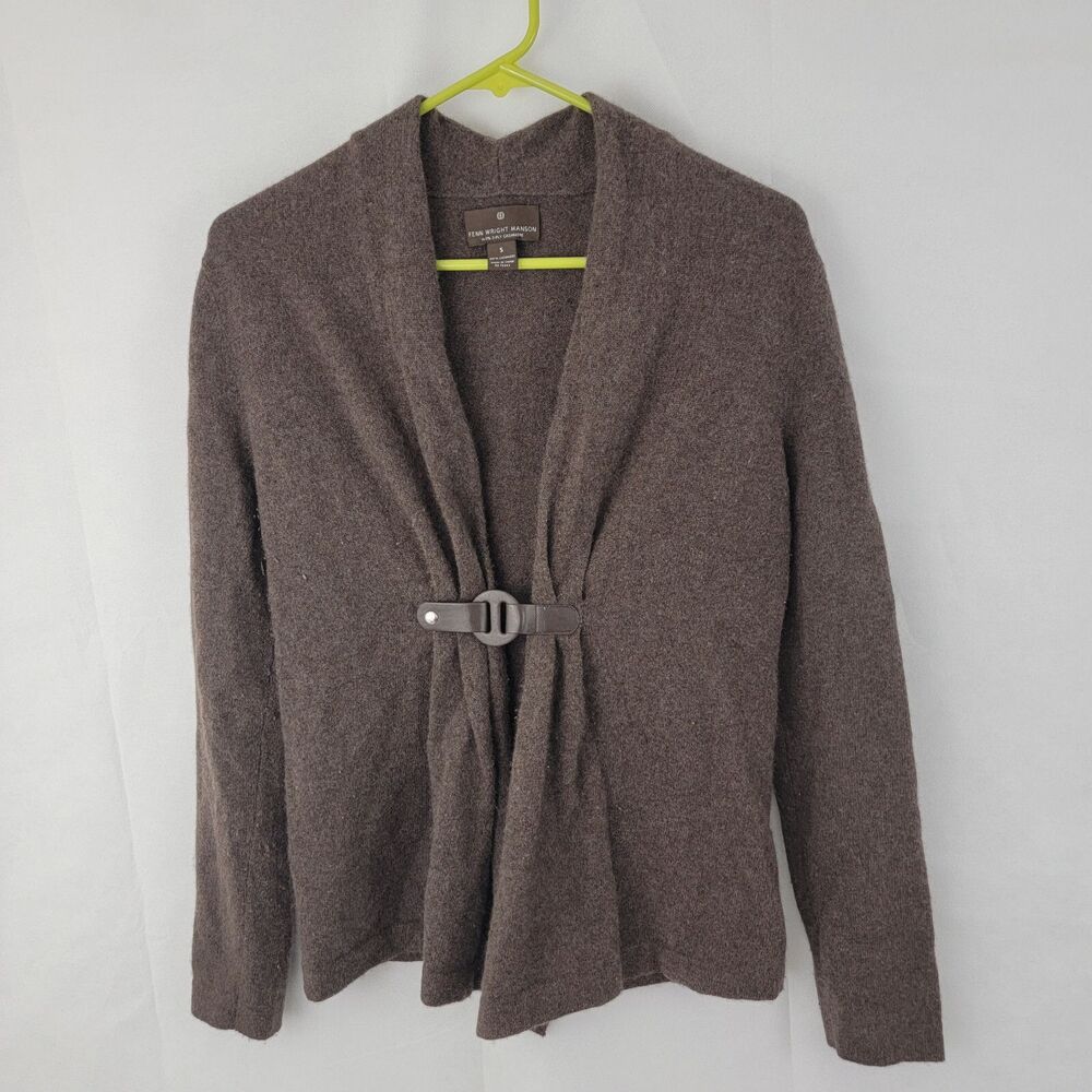 FENN WRIGHT MANSON Womens Cardigan Sz S 100% Cashmere 2 Ply Brown PILLING